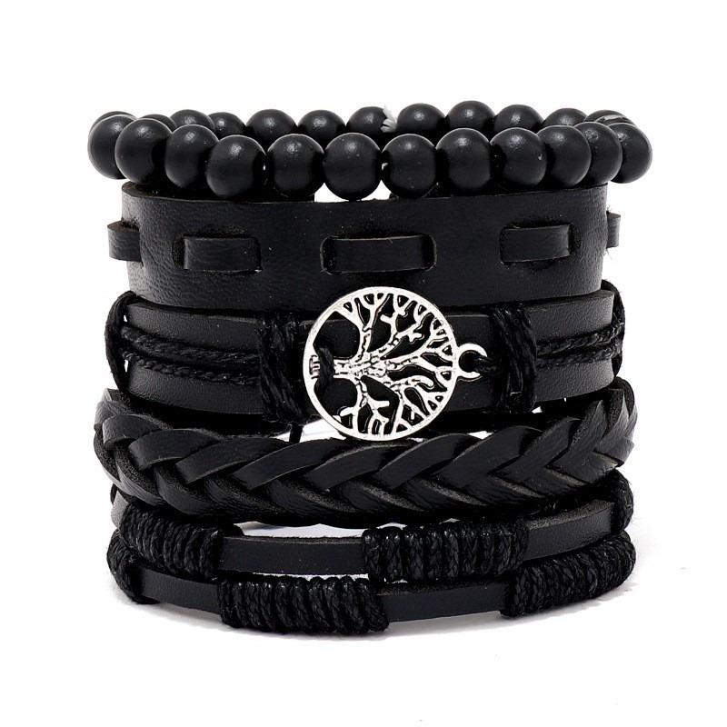 Hot-selling Tree of Life beaded leather bracelet five-piece fashionable retro handwoven bracelet