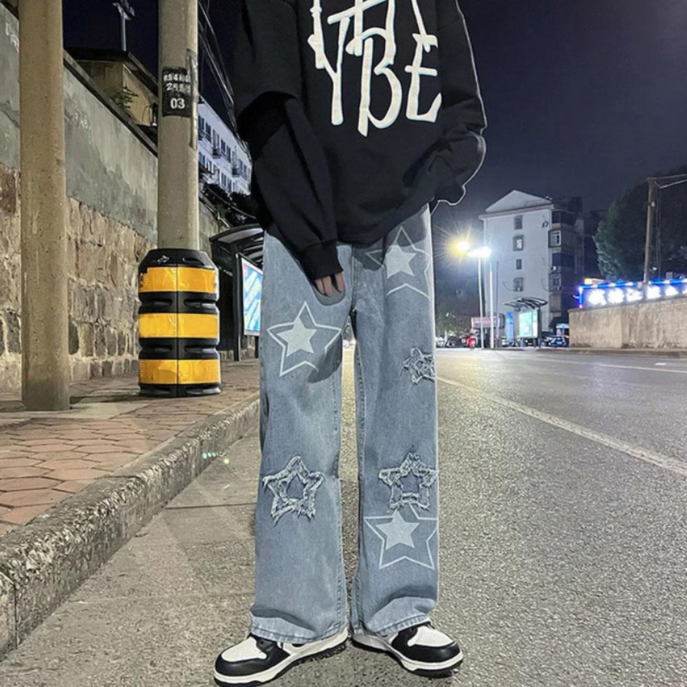 Jeans Uomo A Tubo Dritto Vintage Punk: Larghi, Patchwork, Denim Hip Hop Per Skateboard E Tempo Libero