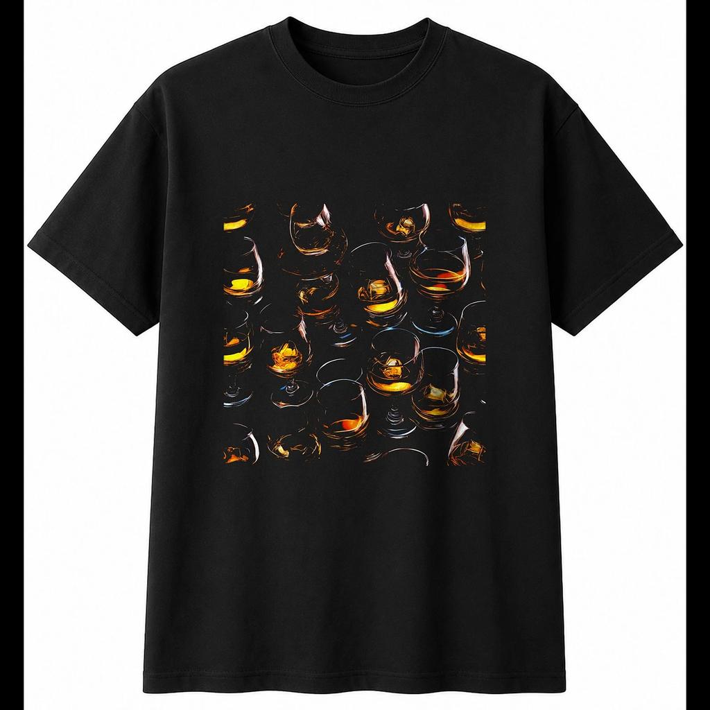 Whisky Glass Sunbeams Retro Mens T-Shirt Black 100% Cotton Vintage Printed