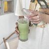 Coffee Mugs Milk Cup Glass Material Striped Glass Cup with Straw Drinking Cup Juice Cup Glass Material for Any Occasion