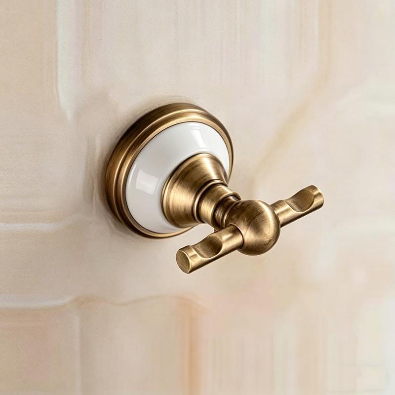 Antique Brushed Solid Brass Bathroom Set - European Porcelain & Ceramic Retro Hardware Accessories