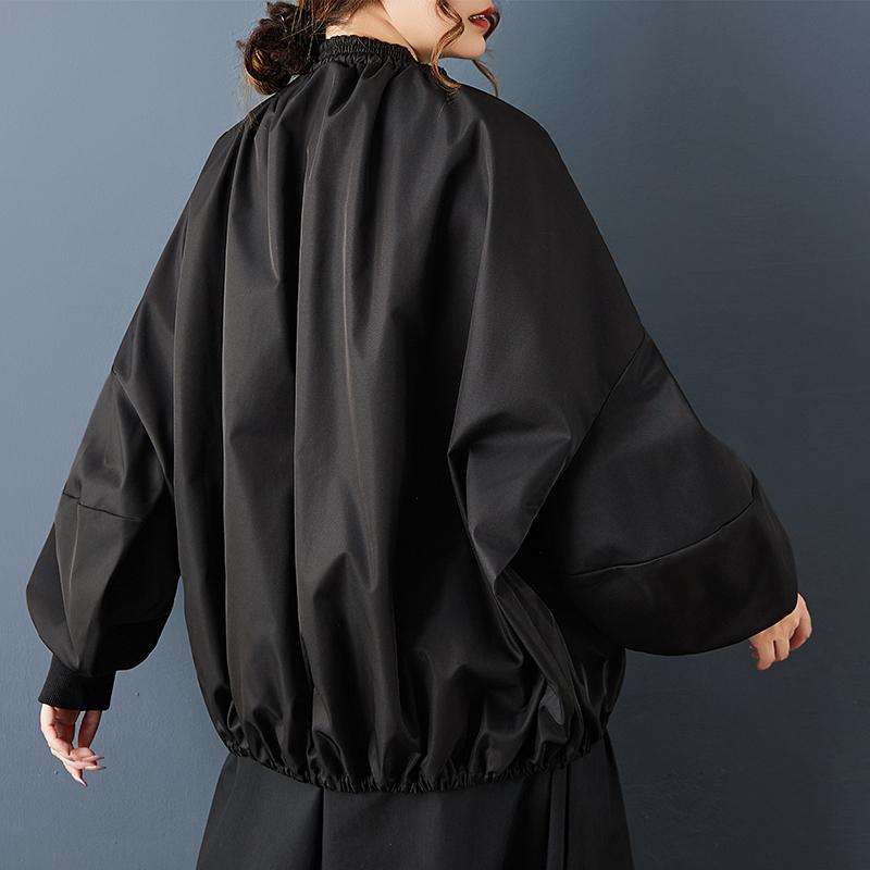 DIMANAF Plus Size Autumn Winter Women Coat Long Sleeve Jackets Casual Loose Outerwear Black Zipper Trench Coat