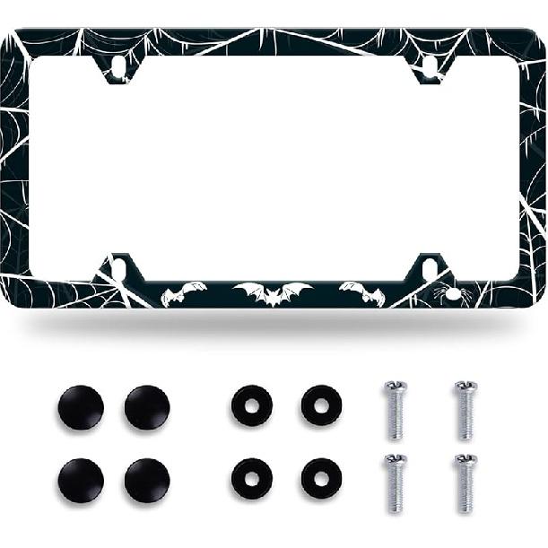 Moon License Plate Frame Starry Sky Moon Phases License Plate Stainless Steel Car Accessory Personalize Funny License Plate Holes Screws Decorative