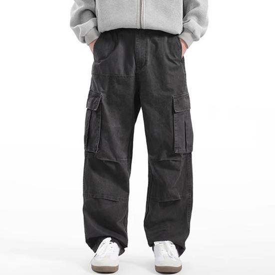 Men Retro Cargo Pants Multi Pocket Casual Baggy Trousers Loose Fit Wide Leg Trousers for Travel Gym School Street Wear