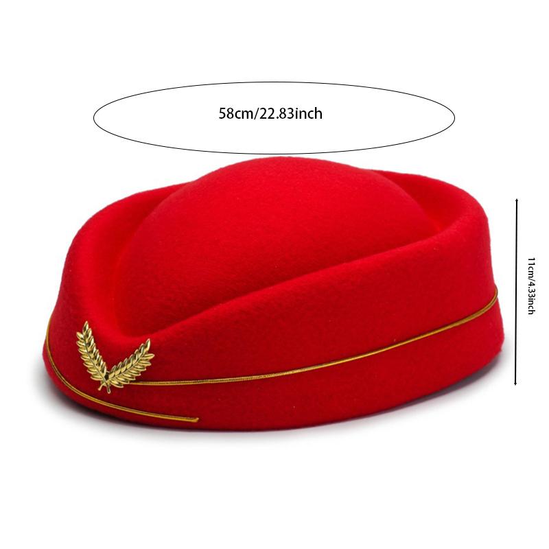 Women Woolen Beret Flight Attendant Hat British Style Hotel Reception Cosplay Party Performance Cap
