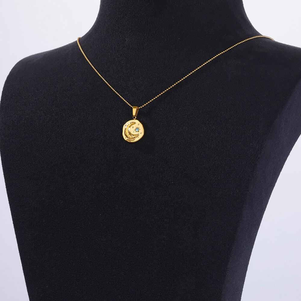 Blue Zircon Star Moon Necklaces for Women Stainless Steel Gold Color Chain Collar Wedding Necklace Jewelry Accessories Gift BFF