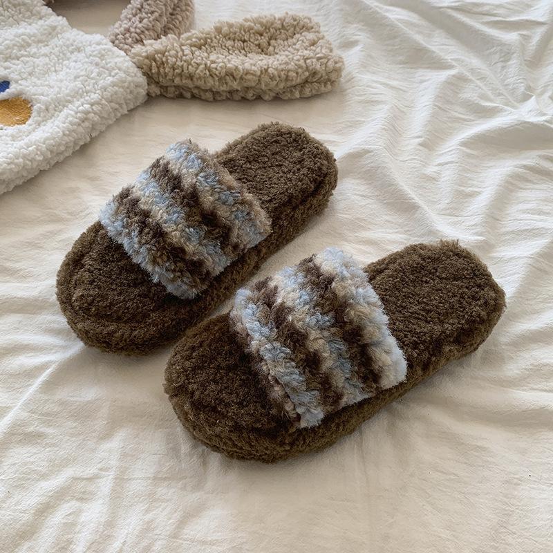 Internet celebrity Mao Mao slippers women wear autumn and winter thick bottom home cotton slippers retro fashion versatile leopard print one-word drag