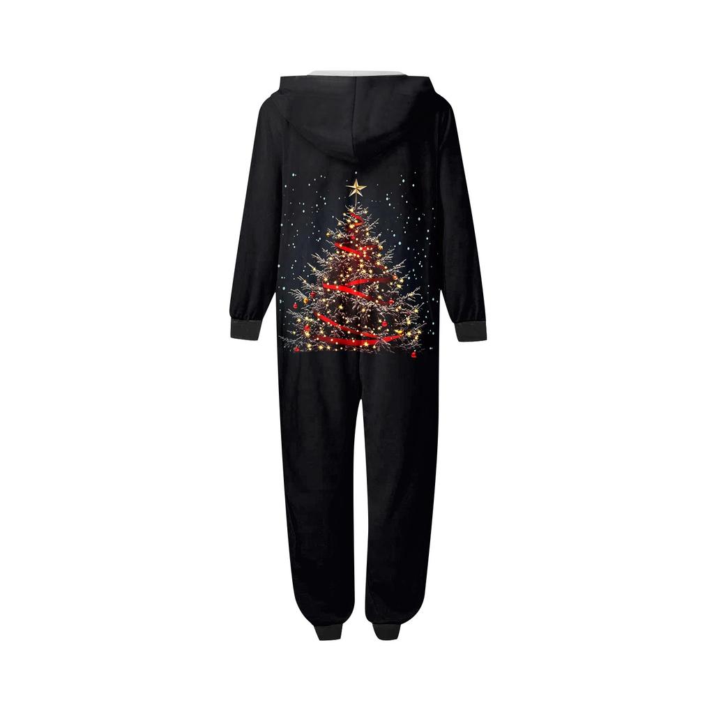 Weihnachtsdruck Eltern-Kind-Outfit Kapuzenreißverschluss Einteiliges modisches Heimanzug-Set