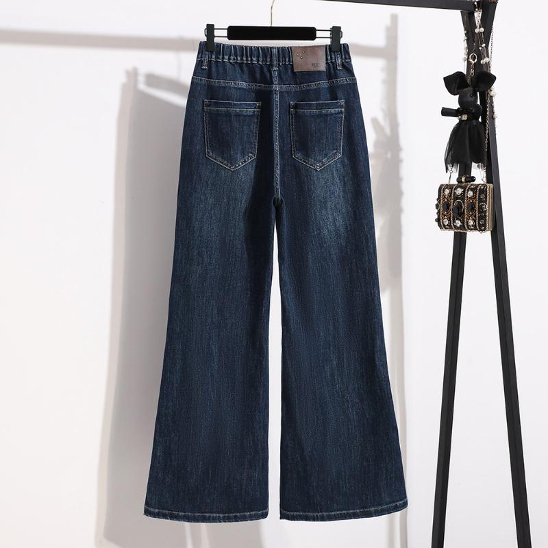 DIMANAF 2026 Autumn Winter New Plus Size Women Jeans Elastic Waist Denim Pants Casual Loose Lady Long Pants Blue
