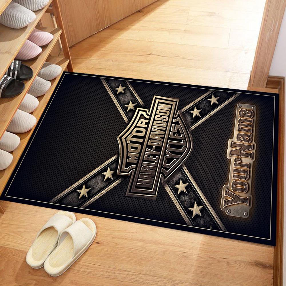 Harley-davidson Motorcycles Customizable Name Carpet Design for Playrooms Hallway Outdoor Entryway Anti-slip Rug Office home decor Wedding Party Gift