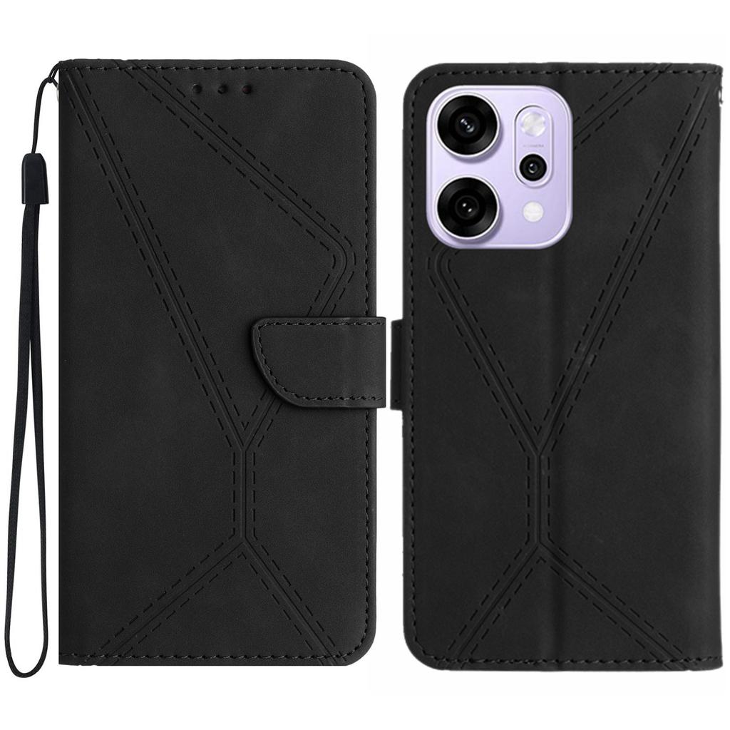 For Oppo Reno14 5G (Global) Case Skin Touch Lines Imprinted PU Leather Flip Phone Cover
