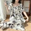 Women's Plus Size Ice Silk Nightdress - Summer Over-the-Knee, High-End, Loose Fit, Thin Section for Sizes Up To 300 Jin