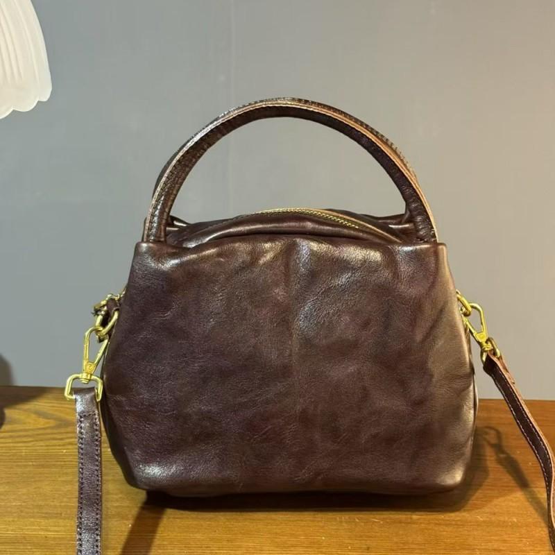 

Fashionable Retro Small Bag Women s Full Tree Cream Cowhide Same Style Bowling Genuine Leather Handbag Crossbody 22-12-17CM