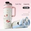 High-Capacity Thermos Cup for Girls with Cute Cartoon Designs, New Style Straw Ice Cup