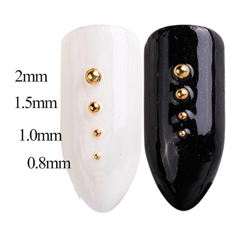 1 kaste 0,8 mm/1 mm/1,5 mm nerūsējošā tērauda nagu mākslas krelles, daudzizmēra D nagu mākslas rotājumi