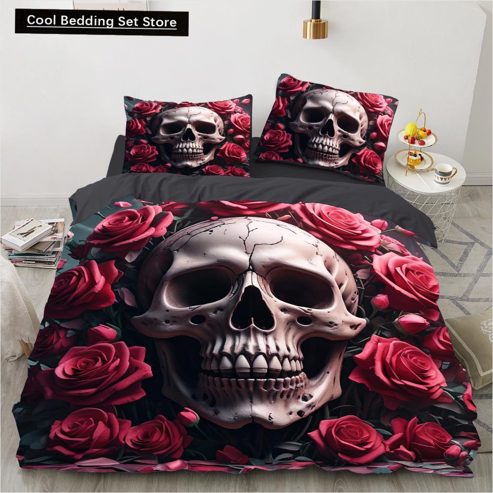 Skull Wedding Cartoon Comforter Sets Bedding Set Double Queen King Twin Full Size Duvet Cover Set Kids Girls White Bed Linen
