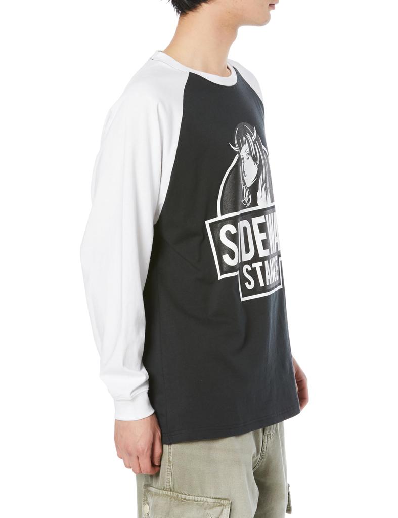IMPROMES Casual SIDEWAYSTANCE Long Sleeve Raglan T-Shirt for Men, Sumikuro x White