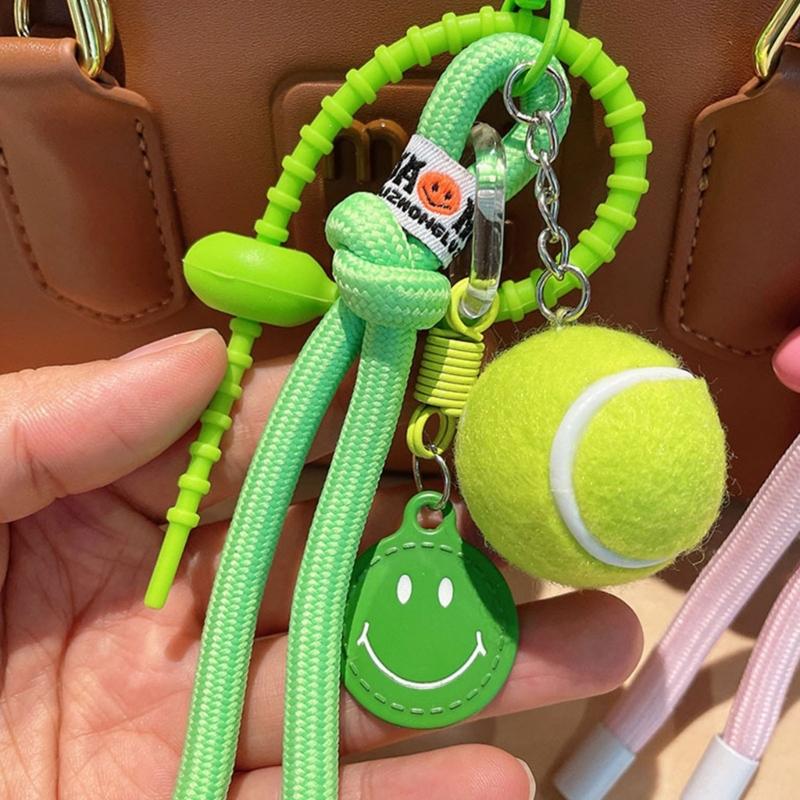 Smile Tennis Keychain For Backpack Decoration And Female Gift With Practical Nylon Rope Bags Pendant Bag Accesories