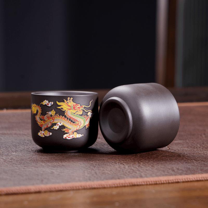 Čínský šálek na čaj měnící barvu Vintage Ručně vyráběný Draky Fénixy Hliněný hrnek Kung Fu Čaj Proti opaření Káva Čaj Nádobí