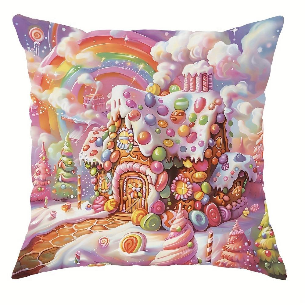 

Наволочка с рождественским украшением, милый пряничный человечек, цветная наволочка в виде конфетного домика, подходит для домашней комнаты, дивана, наволочка 40x40cm