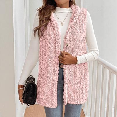 Gilet cardigan casual con cappuccio in peluche double-face da donna per autunno e inverno