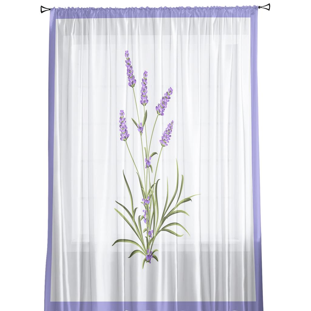 Purple Flower Lavender Romance Tulle Curtains For Living Room Decoration Modern Chiffon Sheer Voile Kitchen Curtain