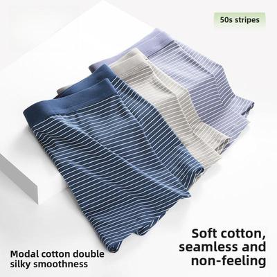 Herren Baumwolle Modal Boxershorts - Atmungsaktiv Große Größe, Gestreift Japanischer Stil für Herbst und Winter.