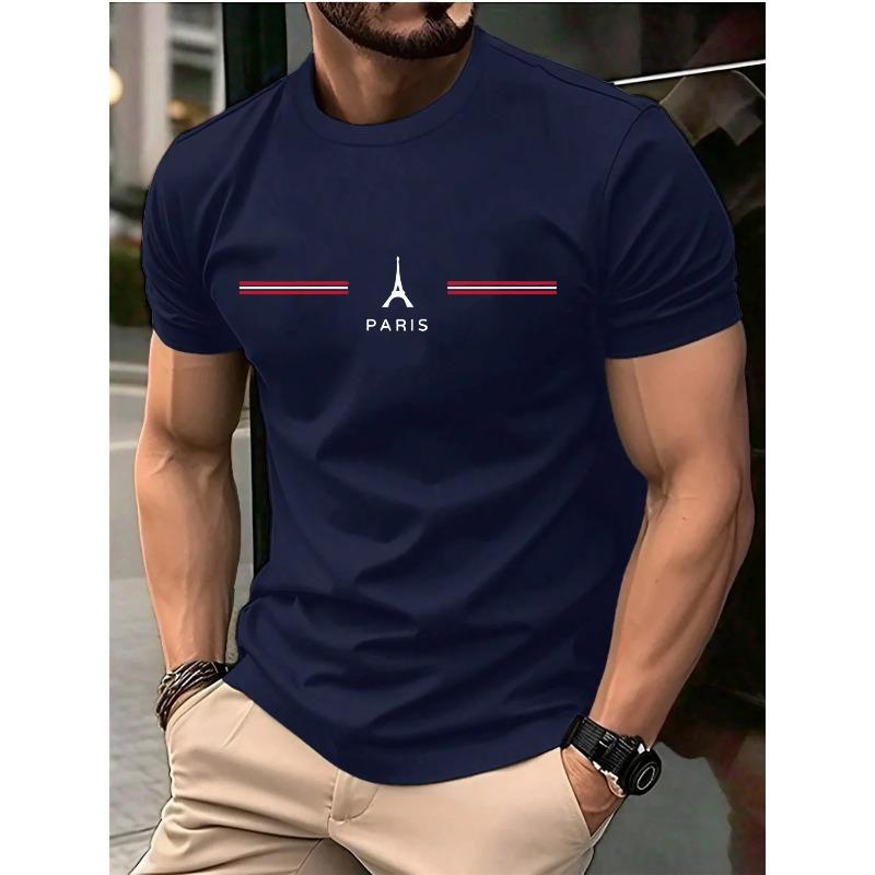 Loose Casual Comfortable Short Sleeve T-Shirt Letter Printing Sports Crew Neck T-Shirt Men's Top