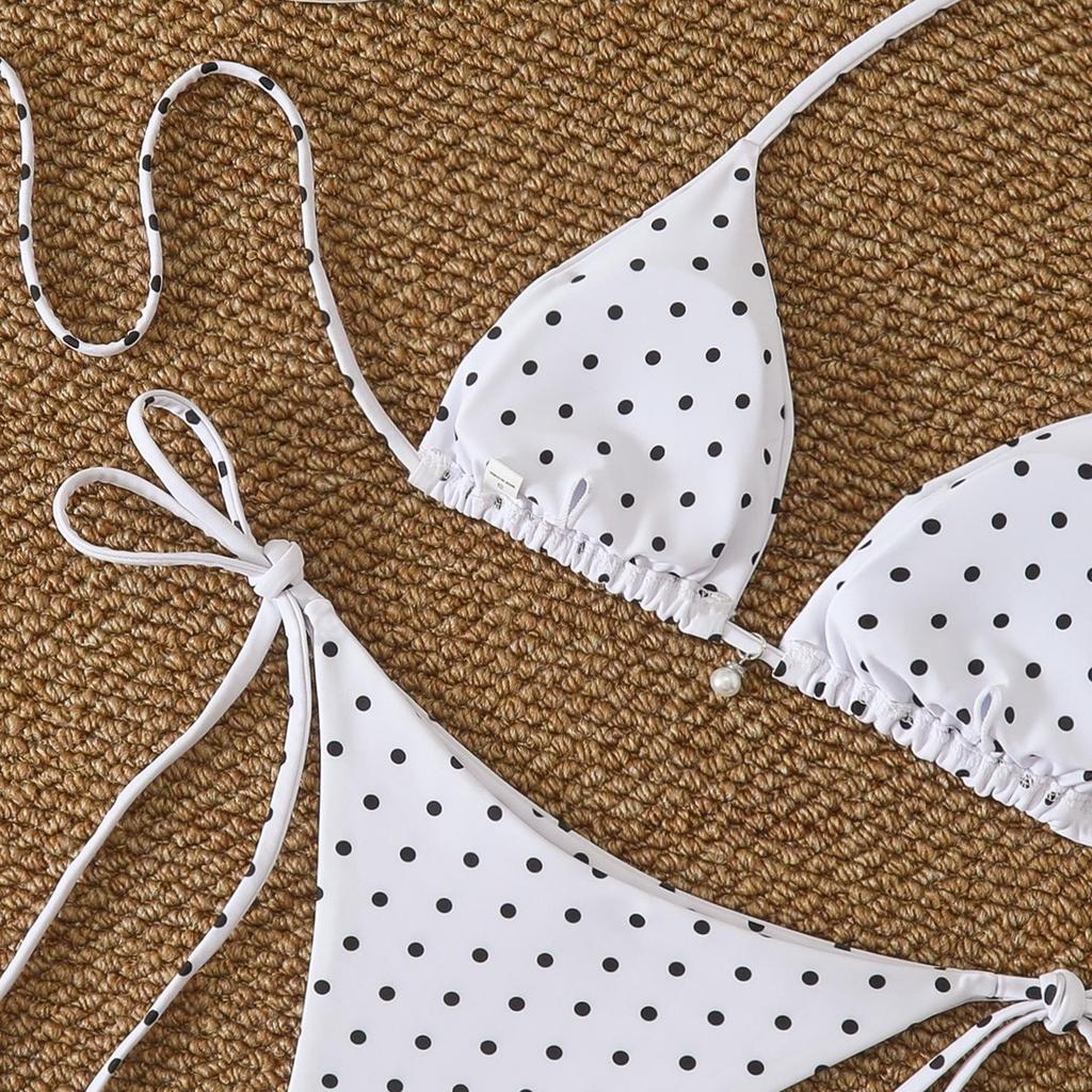 2026 Women's Sexy Polka Dot Backless Lace-up Bikini Swimsuit