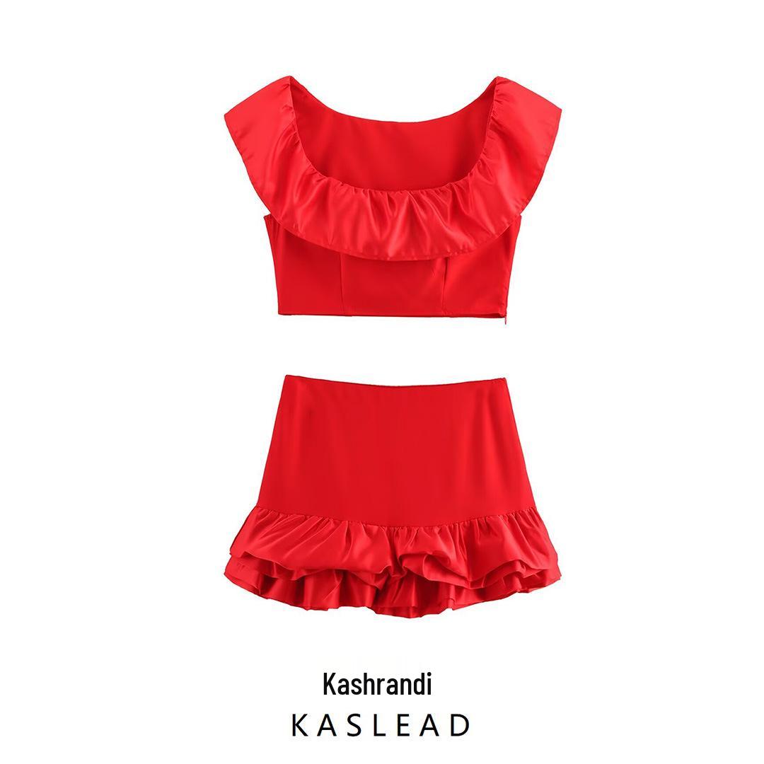 

2025 Spring Women s European & American Style Ruffle Sleeveless Top & Skirt Set M