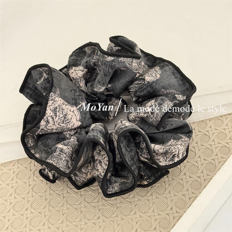 

Korean Style Elegant Retro Double-Layered Printed Hair Tie with Lock Edge