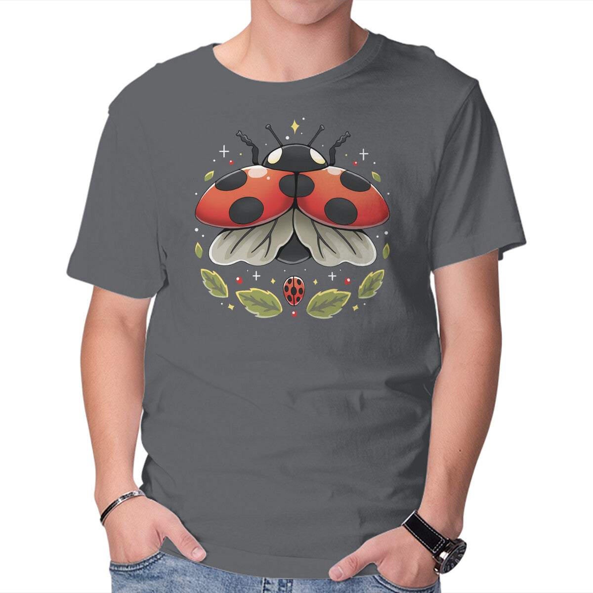 Unisex Crew Neck T-Shirt Ladybug Magic Graphic Short Sleeve Casual Tee XXXXL