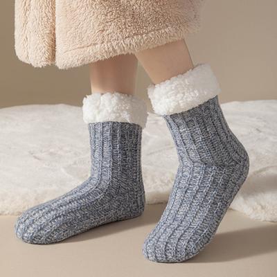 Fleecegefütterte Crew-Socken Warme Hausschuhe mit rutschfesten Noppen Damen Verdickte Flauschige Wintersocken zum Entspannen zu Hause Schlafen