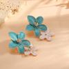 Pinkdudu Drip Glaze Rhinestone Flower Studs Fresh Sweet Vacation Temperament Earrings Elegant Floral Jewelry for Women PD2519
