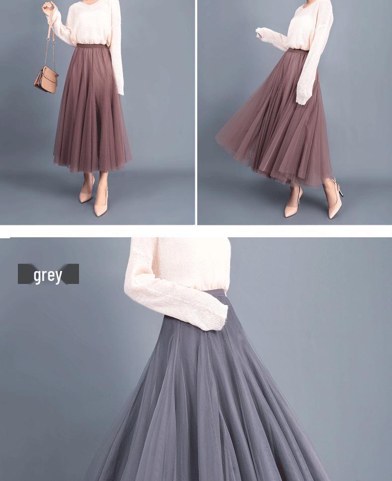 Elegant A-Line Pleated High Waist Mesh Skirt - Autumn Collection for Women