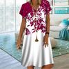 Rainbow Striped 3D Print Women Dress Elegant Sweet Casual V-Neck Short Sleeve A-Line Dress Summer Fashion Oversized Clothing