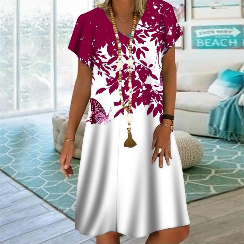 Rainbow Striped 3D Print Women Dress Elegant Sweet Casual V-Neck Short Sleeve A-Line Dress Summer Fashion Oversized Clothing