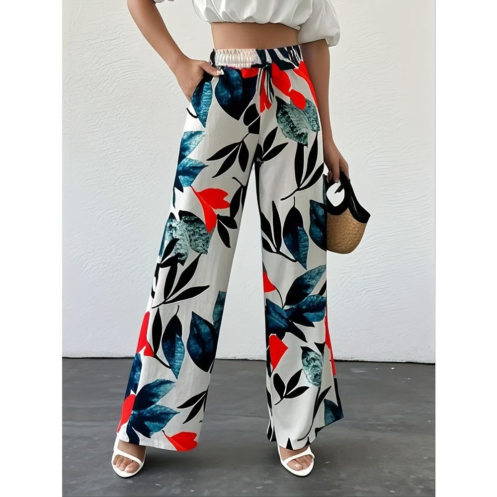 Ladies Bohemian Floral Print Wide Leg Pants