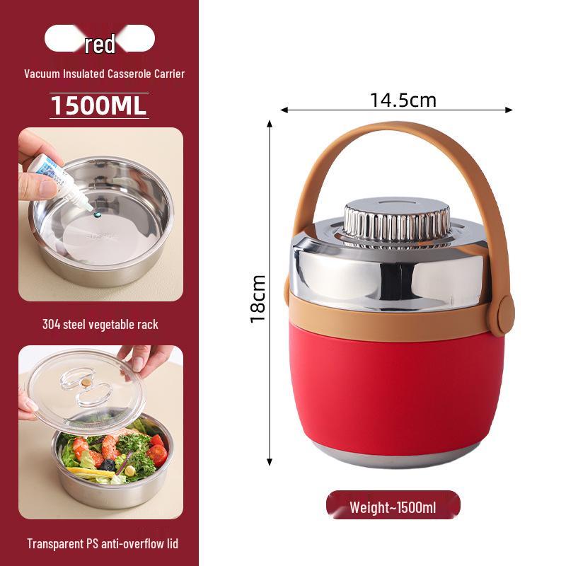 304 Stainless Steel Insulated Double-Layer Lunch Box with Portable Handle and Custom Logo