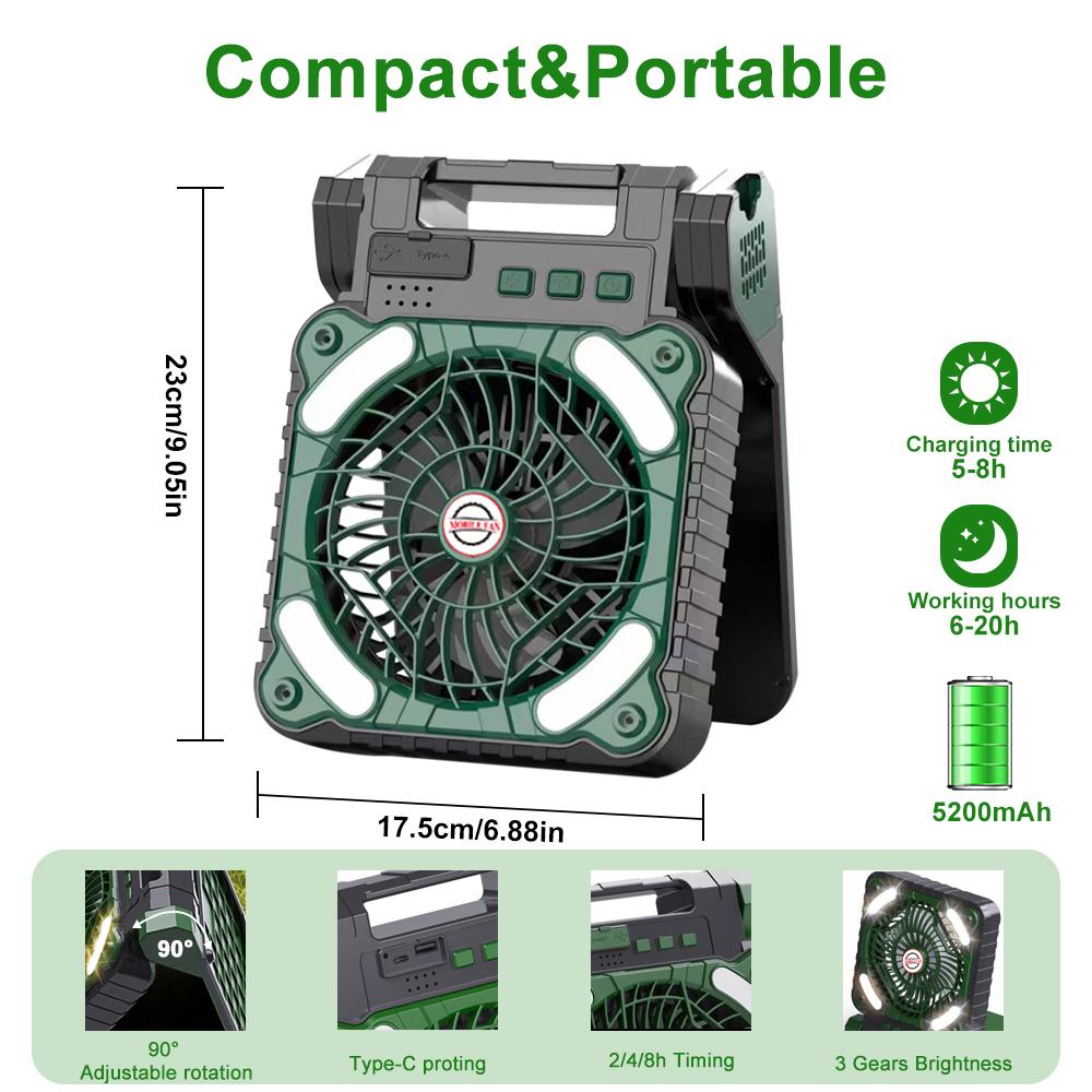 Outdoor LED Solar Camping Campinglicht Faltbar USB Wiederaufladbarer Ventilator 4 Geschwindigkeiten Leistungsstark Tragbar Camping Schreibtischlampe Mit Ventilator