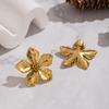 Elegant 18K Gold-Plated Stainless Steel Flower Stud Earrings - Versatile, High-End, Non-Fading for Women