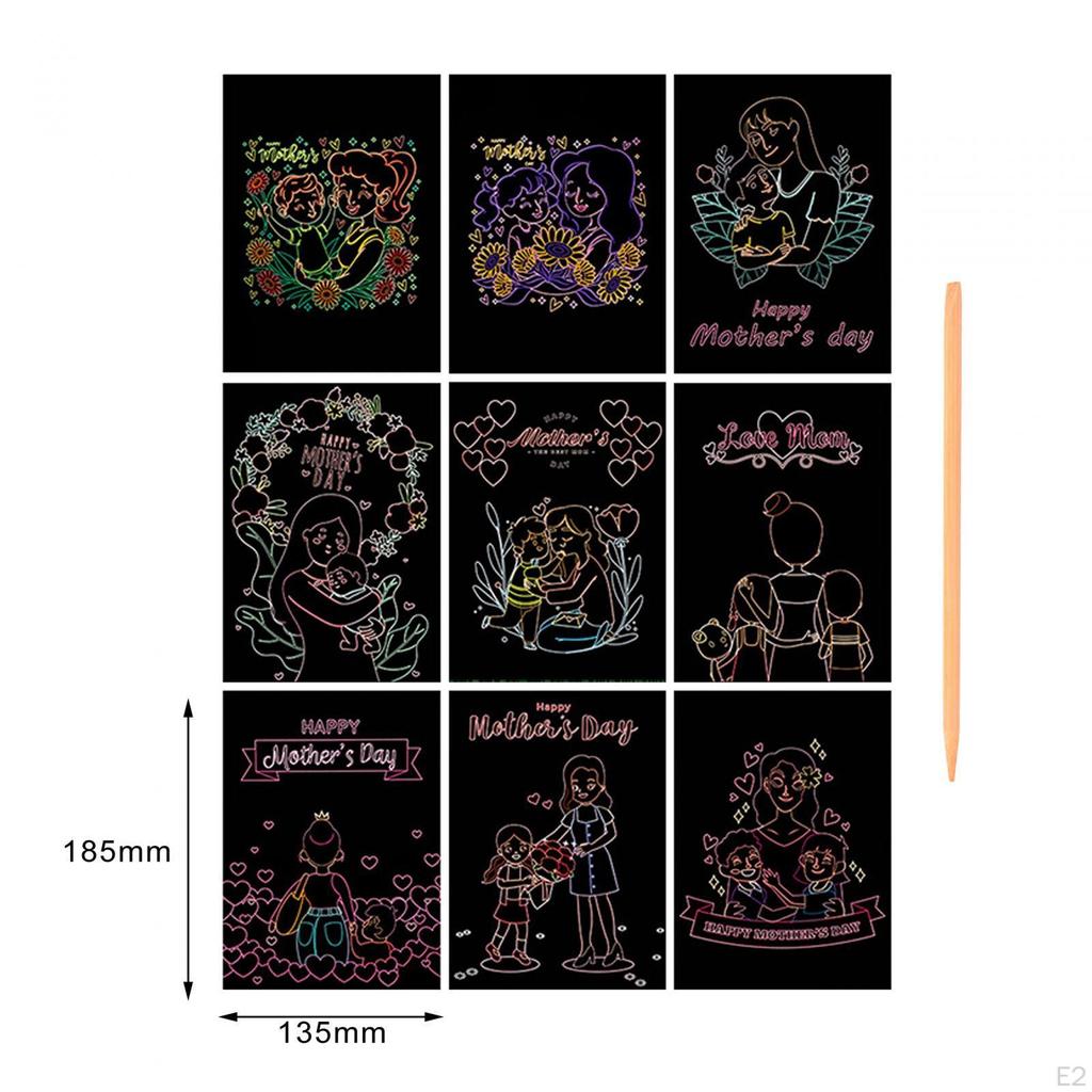 9 Pieces Scratch Paper Art Craft Kits Interactive Drawing Notes Boards Sheet for Gift Wrapping