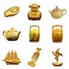 Golden Metal Sailing Ship Bucket Teapot Sculpture Chinese Fengshui Statues for Wealth and Prosperity Decorative Ornament