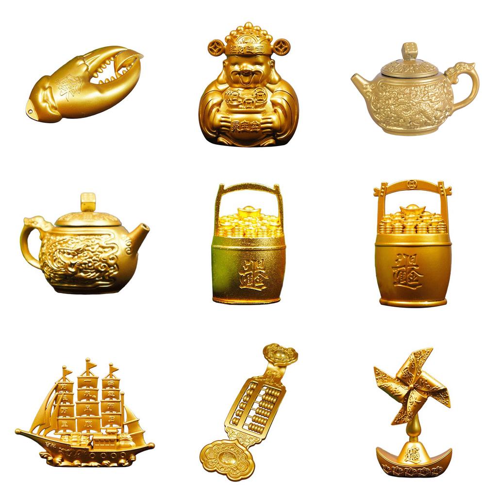 Golden Metal Sailing Ship Bucket Teapot Sculpture Chinese Fengshui Statues for Wealth and Prosperity Decorative Ornament