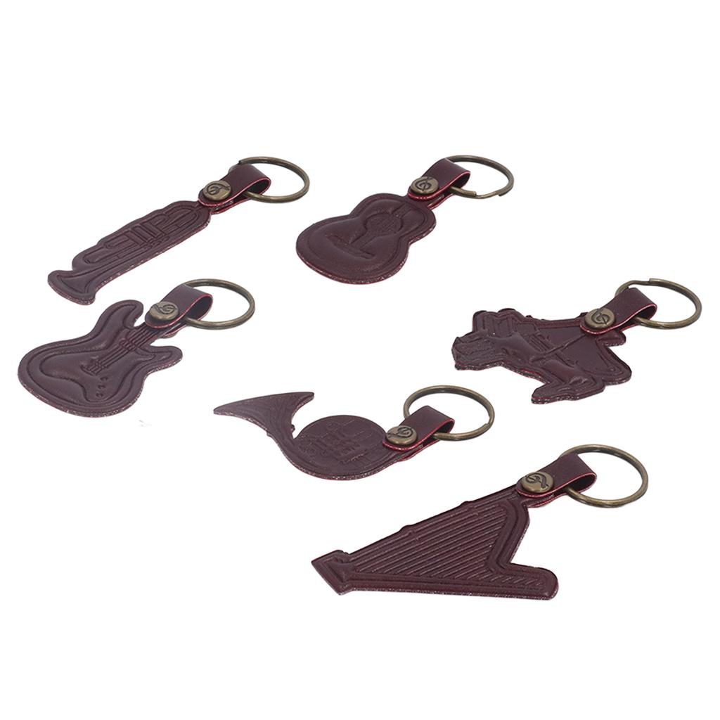 7PCS Cowhide Musical Instrument Keychains Mini Guitar Violin Horn Bass Piano Harp Keyring Set