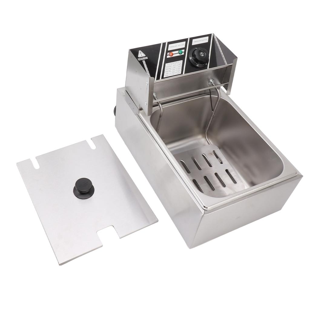 Electric Deep Fryer Stainless Steel Single Cylinder Single Sieve 6L Electric Immersion Deep Fryer