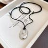Oval Shape Hollow Pendant Necklace PU Leather Women Necklace Elegant Sweater Chains