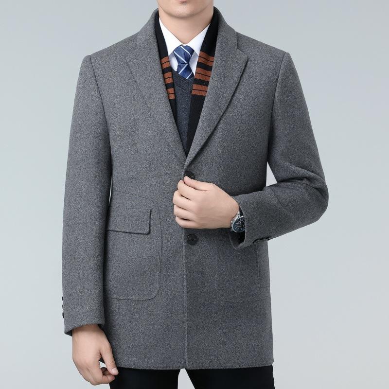 

Двустороннее кашемировое пальто для мужчин, шерстяная ветровка средней длины из двух частей, утепленное пальто на пуху для папы среднего возраста 195