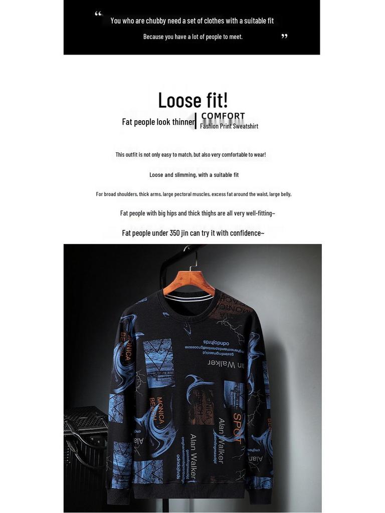 2020 Winter Plus Velvet Thickened Trendy Plus Size Men's Round Neck Sweatshirt