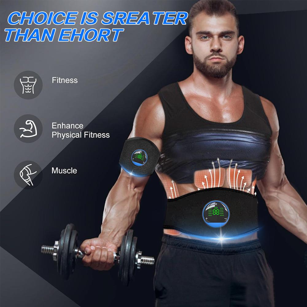 EMS Muscle Stimulator USB Rechargeable Abdominal Training Belt Adjustable Ab Workout Equipment LED Display for Fitness Exercise